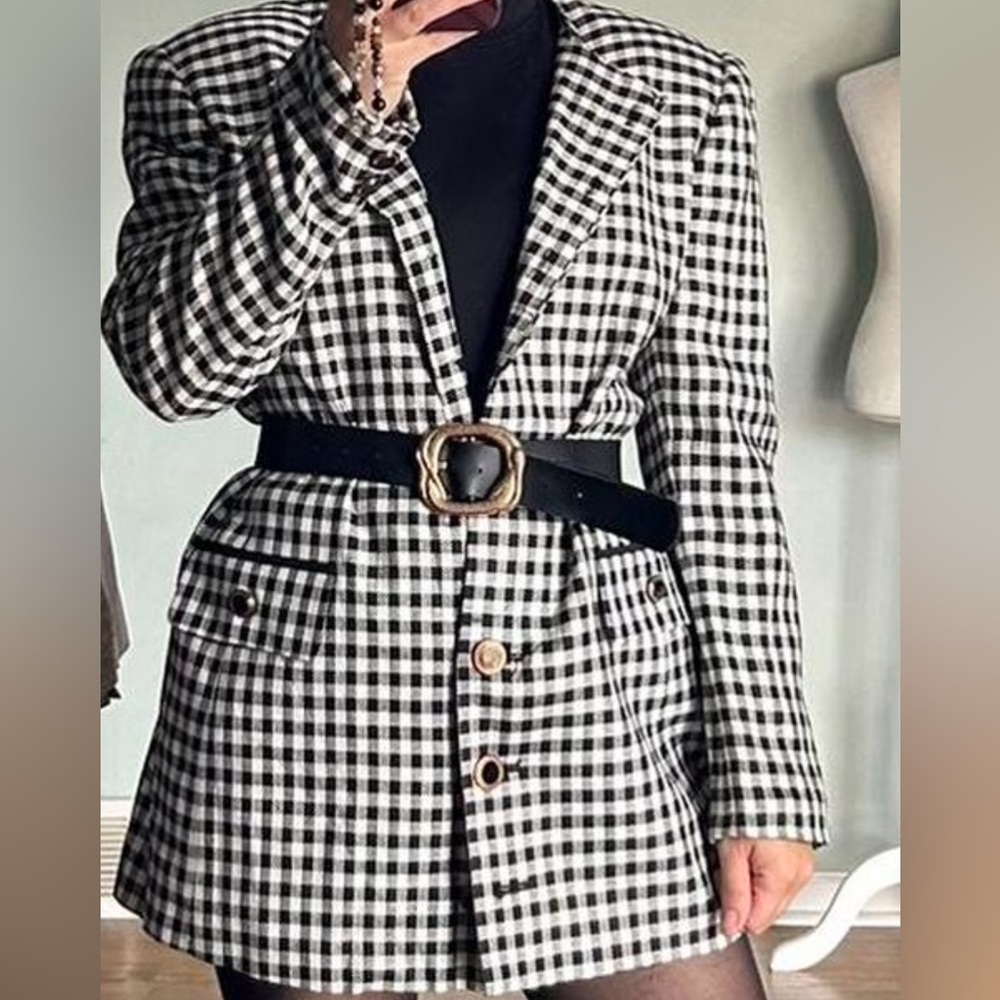 Vintage Black and White A-line Blazer Casual